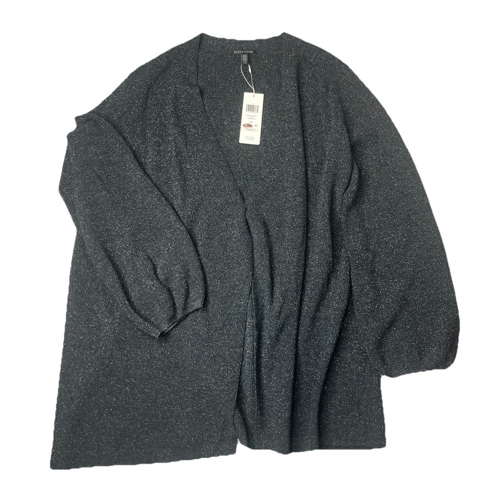 NWT EILEEN FISHER‎ MERINO SPARKLE Char Open CARDIGAN Size Large